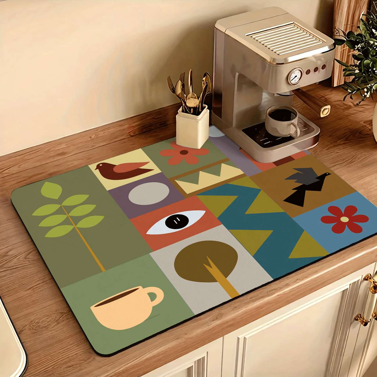 Bar Mat Rubber - Alas Penyerap Air Bermotif Geometris Gaya